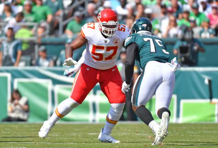 Kansas City Chiefs LT Orlando Brown Jr. blocks pass rush